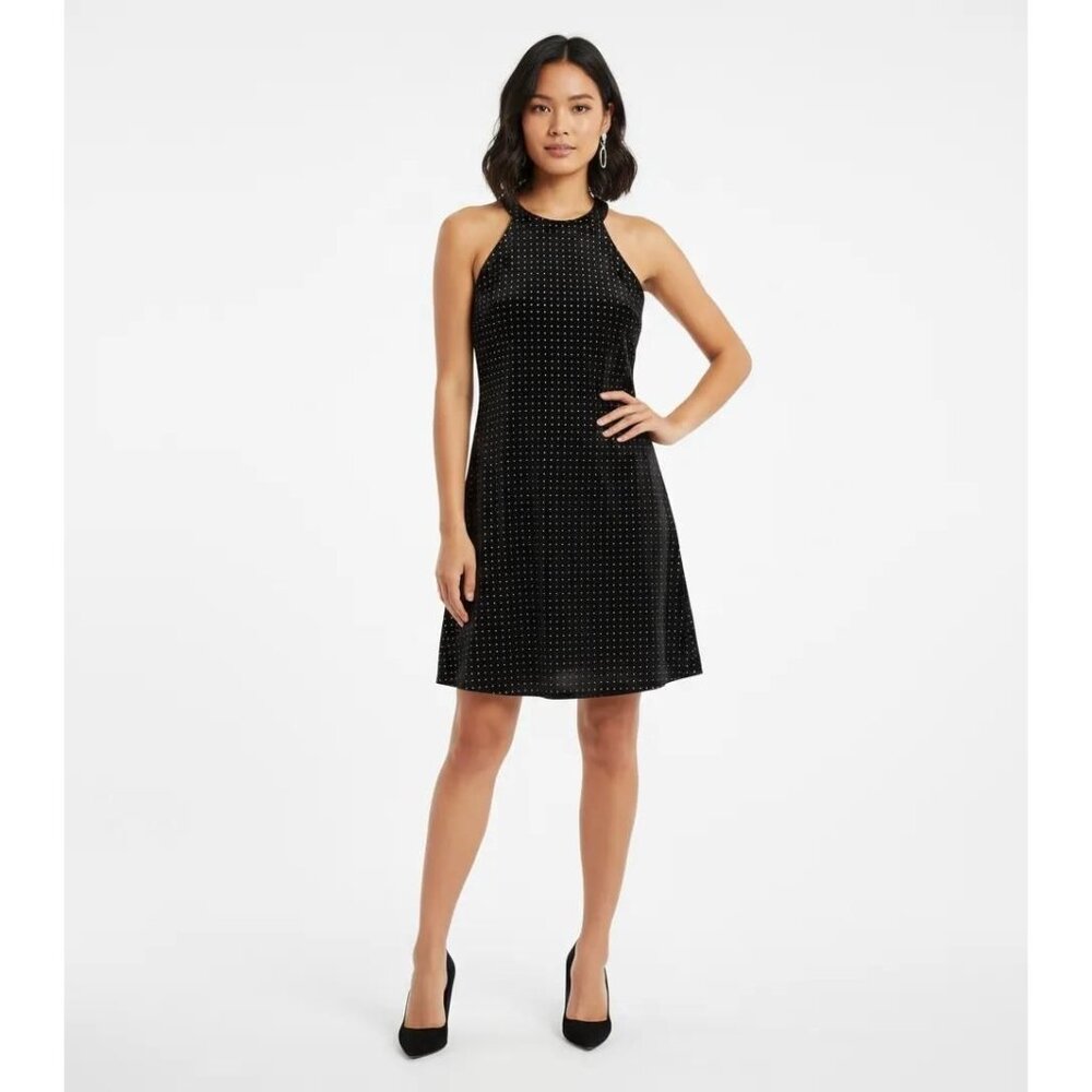 Candie's‎ Black Velvet Sparkly Polka Dot Keyhole Back Halter Dress Women's Large